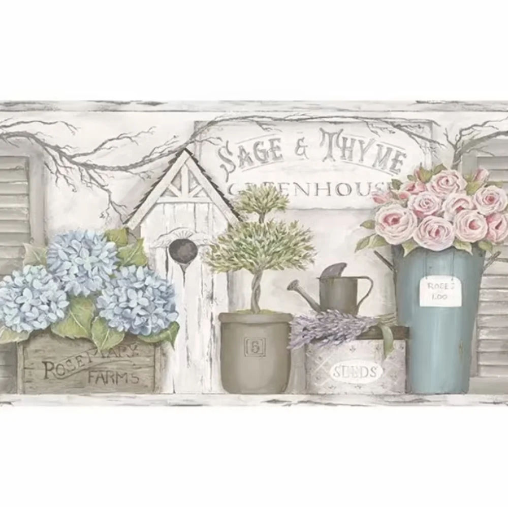 Wallpaper Border Greenhouse Sage & Thyme Light Gray